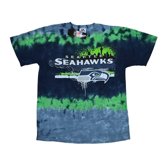 Seattle Seahawks NFL Liquid Blue Tie Dye Horizon Crew Neck T-Shirt NWT - Picture 1 of 2